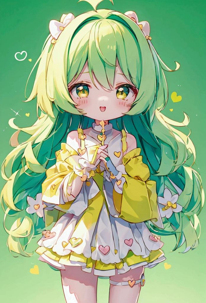 Cute style chibi girl, heart, soft, colorful, delicate, Expressive, texture, sharp, green and yellow