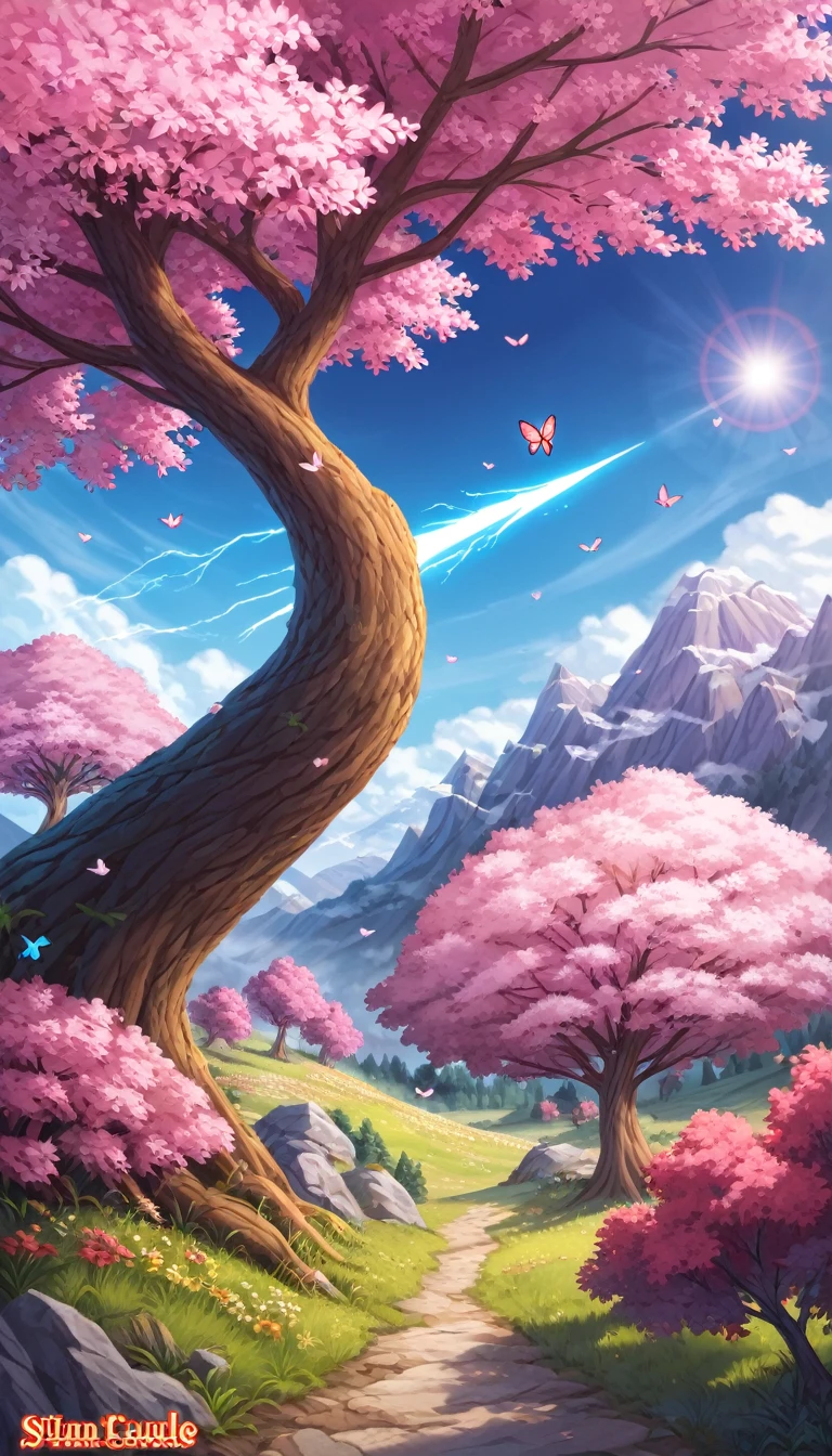 Left Half (Happiness)

Background:

	•	A flower field under a bright blue sky and radiant sun
	•	Birds flying and butterflies fluttering
	•	Cheerful cherry blossom trees and smiling children with vibrant colors

Expression:

	•	A gentle smile
	•	Bright, sparkling eyes
	•	Healthy rosy cheeks
	•	A naturally relaxed expression

Right Half (Madness)

Background:

	•	A dark forest or desolate landscape
	•	Black storm clouds and lightning
	•	Ruined buildings and charred trees

Expression:

	•	Eyes wide open with dilated pupils
	•	A manic grin
	•	Sunken cheeks and pale complexion
	•	A faint, eerie smile

Creating Cohesion

	•	Emphasize the contrast between the left and right halves through light and dark color schemes.
	•	Use a gradient in the middle to blend the two emotions seamlessly.
	•	Include a boundary line in the center to distinctly separate the two worlds.Concept Art、Lens flare、Storytelling、Beautiful woman