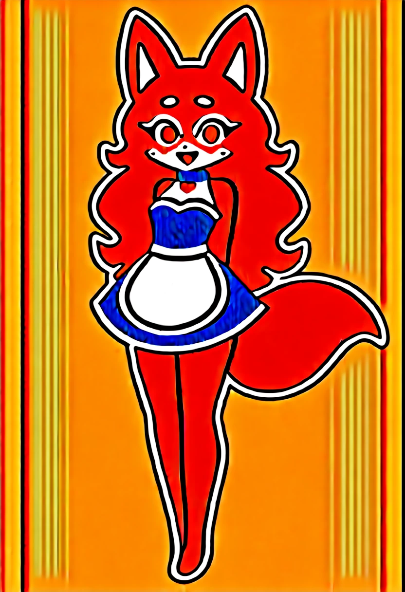 Solo, best quality,best resolution,(fluffy anthro furry :1.6),(young :1.6),fox girl,red long hair,wavy hair,small breasts,orange fur,orange eyes,glistering eyes,sparkle eyes,maid outfit,heart collar,gold bracelets,department store,full body only,full face blush,desire face,sexy smile,open mouth,sexy eyes,heart eyes,heart expression eyes,front view,sexy pose,looking back,armpits