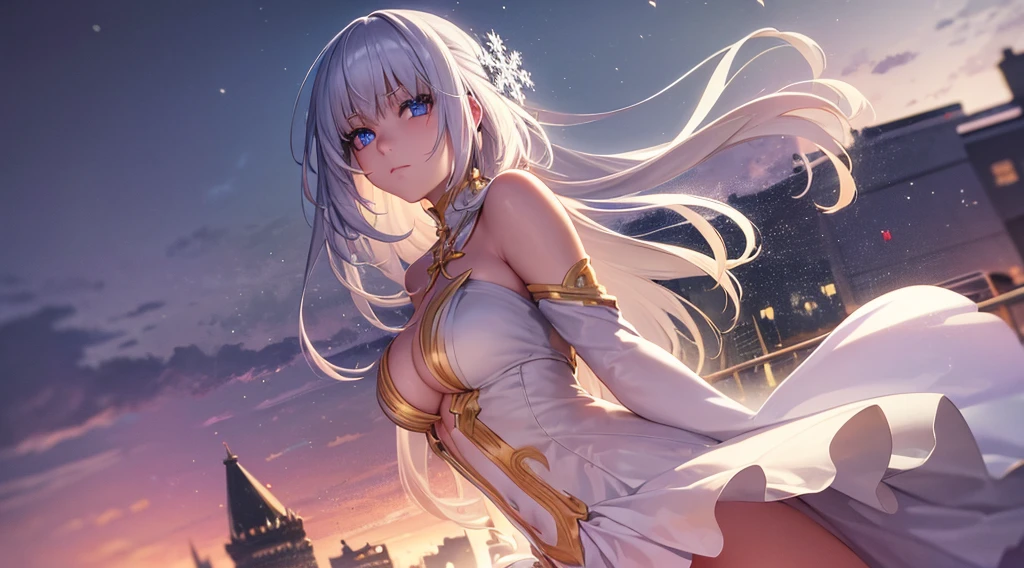 (best quality,4k,8k,highres,masterpiece:1.2),ultra-detailed,(realistic,photorealistic,photo-realistic:1.37),1girl,blue eyes, short hair, white hair, hair clips, hair pins, wearing white hoodies,city,winter snow,night,absurdres,high res, ultrasharp, 8K, masterpiece, looking at viewer, fantasy, magical, snowy rooftops, frosty breath rising, glowing streetlights, ethereal atmosphere, dreamlike, serene, quiet streets, distant city skyline, soft falling snowflakes, intricate details of the girl's face and outfit, delicate snowflakes on her eyelashes, mysterious expression, enchanting beauty, captivating gaze, snow-covered trees, blurred lights in the background, vibrant red contrasted against the white snow, mesmerizing scene, evoking a sense of wonder and magic. BREAK outdoors, city, BREAK looking at viewer, BREAK (masterpiece:1.2), best quality, high resolution, unity 8k wallpaper, (illustration:0.8), (beautiful detailed eyes:1.6), extremely detailed face, perfect lighting, extremely detailed CG, (perfect hands, perfect anatomy),
