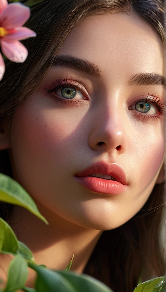 A girl in a garden,detailedeyes,beautiful detailed lips,extremely detailedeyes and face,long eyelashes,illustration,realisitic,high resolution,(best qualityer,4K,8k,high resolution,work of art:1.2),ultra detali,studio lighting,bright coloured,bokeh,portraits,vibrant color scheme,soft lighting