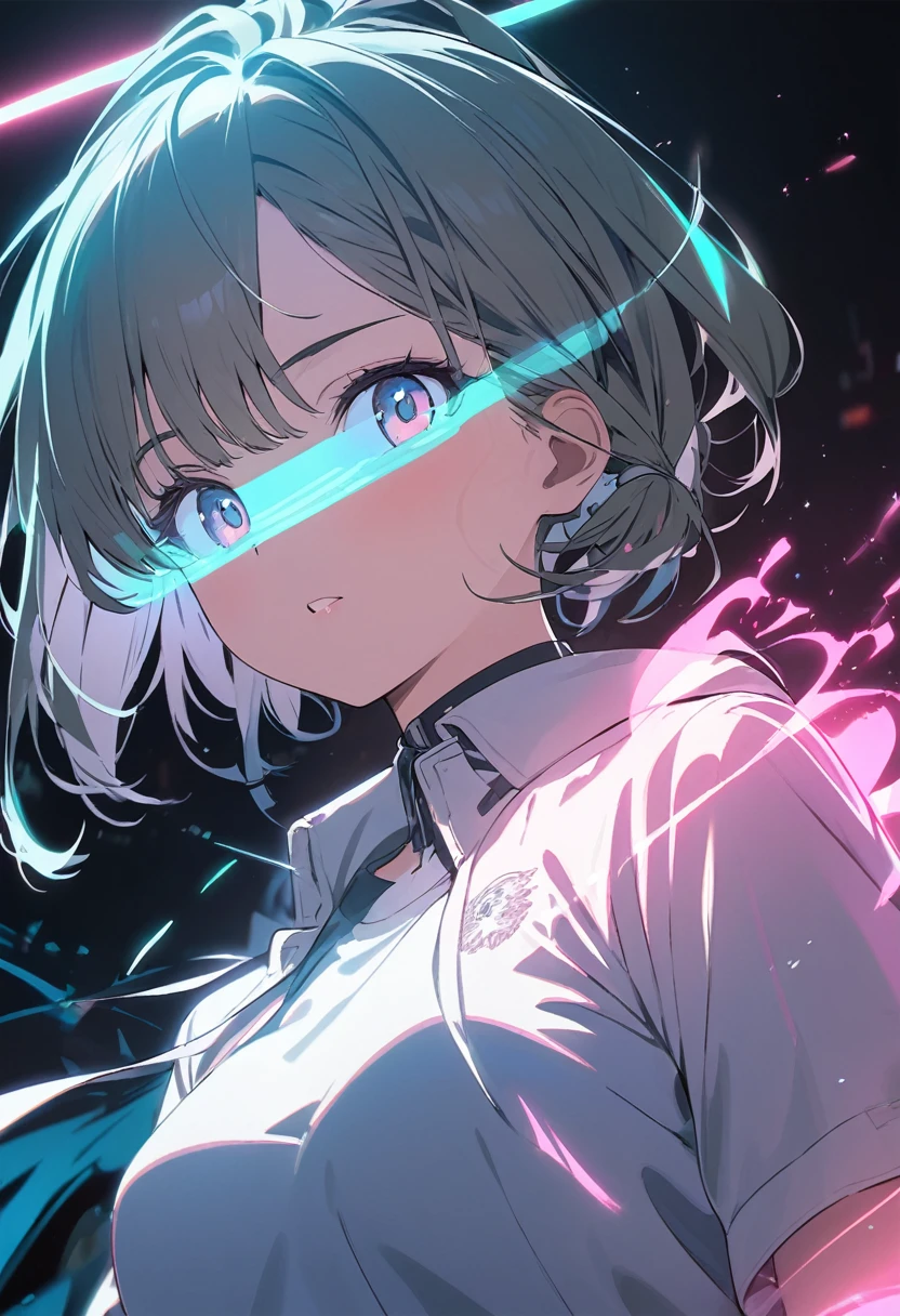 solo, adult girl, 20 years, short_dark_green_hair, blue_eyes, lab coat, detailed_eyes, big_anime_eyes, (head_focus:1.1), 8k, super detail, ccurate, best quality, anatomically correct, super detail