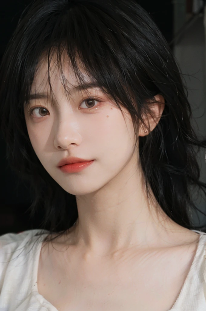 1 girl,Model,Upper Body,short hair,A faint smile,serene, calm,Moles under the eyes,Exquisite eyes, Delicate face,Lipstick,earrings,Hair details, skirt,(Dress conservatively:1.3)(Large :1.2),outdoor,background,城市background,(Skin details:1.4),(Realistic and detailed eyes:1.2), Natural skin texture, Realistic facial details,Close-up of face,Portrait Photography,(Portrait Photography:1.1), (smooth skin textures:1.3), (Highest quality real skin textures:1.4), Direct vision,Soft dramatic lighting, Vivid details, 35 mm film, (Photo Practical:1.4), (hyper Practical:1.4), (Practical:1.3), (Smoother lighting:1.05), (Improve lighting quality:0.9), (Enhance the beauty of skin texture:1.1), Depth of Field, Bokeh, Surrealism, Ray Tracing, ( Surrealism, High Detail, Chiaroscuro, Ray Tracing, reflected light, Ultra HD, Ultra HD, masterpiece, Textured Skin, Super Detail, High Detail, high quality, best quality