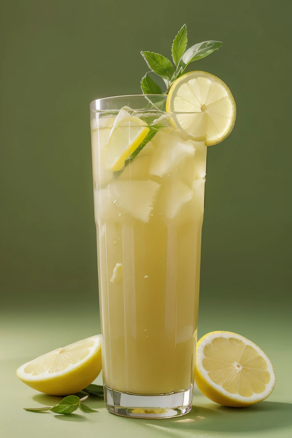 elegant lemon juice, on a strong green background, with well-defined shadows, image for product sales and promotion. Professional image with market differentiation
