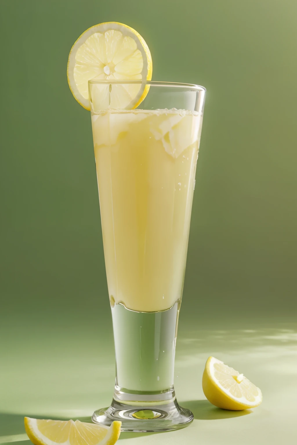 elegant lemon juice, on a strong green background, with well-defined shadows, image for product sales and promotion. Professional image with market differentiation