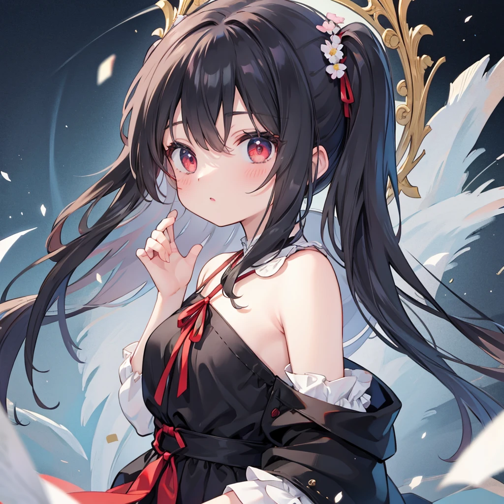 ((best quality)), ((masterpiece)), (detailed), A girl，has black hair，Red eyes。She is facing the camera sideways，Face the mirror，With a lost expression