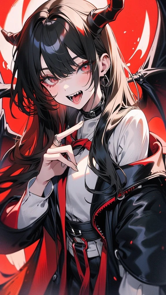 (Top resolution、Distinct_image)top-quality、A girl、​masterpiece、highly detailed, half body, Semi-realistic、grey eyes 、18year old, black hair,young 、Exquisite facial features、Facial features ,variation potrait, long  hairstyles, teenage, cool , cold sharp eyes, An expression of despair., lifeless eyes, blood on face, , {Very detailed 8k CG unit wallpaper}, Handsome, solo, female, vampires, dark cloak , loyalty , black Japanese kimono, have dragon horns, dragon eyes
