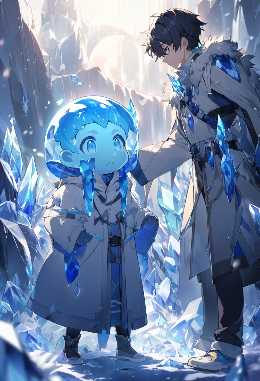 ,Thin,struggle,Standing,crystal,crystal化,蓝色crystal,Blue slime,脚变成crystal,手变成crystal,crystal蔓延脚,crystal脚,crystal手,illumination,Frozen,freeze,脚被Frozen,cute,Boys ,蓝色crystal脚,Only wear