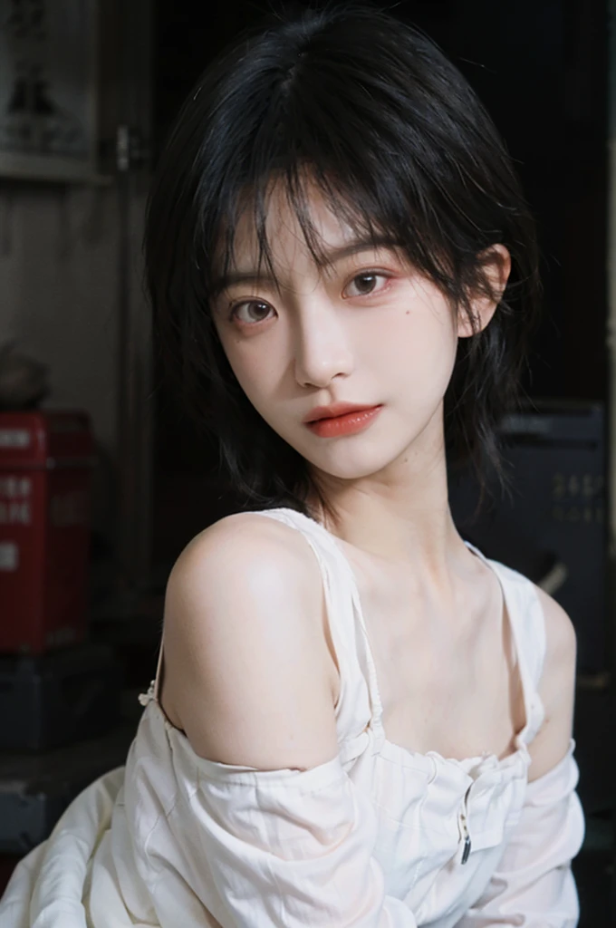 1 girl,Model,Upper Body,short hair,A faint smile,serene, calm,Moles under the eyes,Exquisite eyes, Delicate face,Lipstick,earrings,Hair details, skirt,(Dress conservatively:1.3)(Large Breasts:1.2),outdoor,background,城市background,(Skin details:1.4),(Realistic and detailed eyes:1.2), Natural skin texture, Realistic facial details,Close-up of face,Portrait Photography,(Portrait Photography:1.1), (smooth skin textures:1.3), (Highest quality real skin textures:1.4), Direct vision,Soft dramatic lighting, Vivid details, 35 mm film, (Photo Practical:1.4), (hyper Practical:1.4), (Practical:1.3), (Smoother lighting:1.05), (Improve lighting quality:0.9), (Enhance the beauty of skin texture:1.1), Depth of Field, Bokeh, Surrealism, Ray Tracing, ( Surrealism, High Detail, Chiaroscuro, Ray Tracing, reflected light, Ultra HD, Ultra HD, masterpiece, Textured Skin, Super Detail, High Detail, high quality, best quality