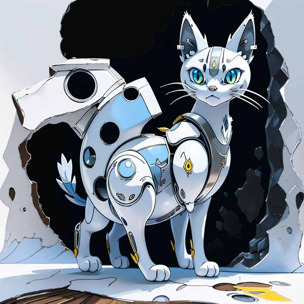 cat silver and blue body, full body, simple background, white background, masterpiece, pokemon, (illustration:1.5), anime, yellow eyes, solo, 