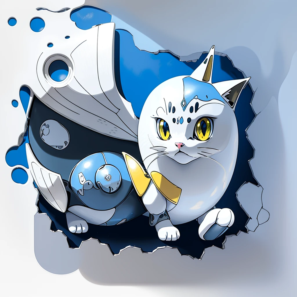 cat silver and blue body, full body, simple background, white background, masterpiece, pokemon, (illustration:1.5), anime, yellow eyes, solo, 