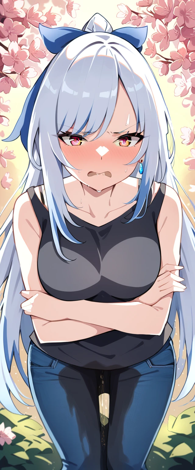 masutepiece, Best Quality,Illustration, Wallpaper, ultra -detail,  Lori、(((molesting)))、Gray hair color、barechested、((shame:1.7))、(Teary-eyed:1.5)、(((Nothing is worn)))、((Girl being touched by a man))、small cherry-colored nipples  、Angle from which you can see the whole body、ample breasts