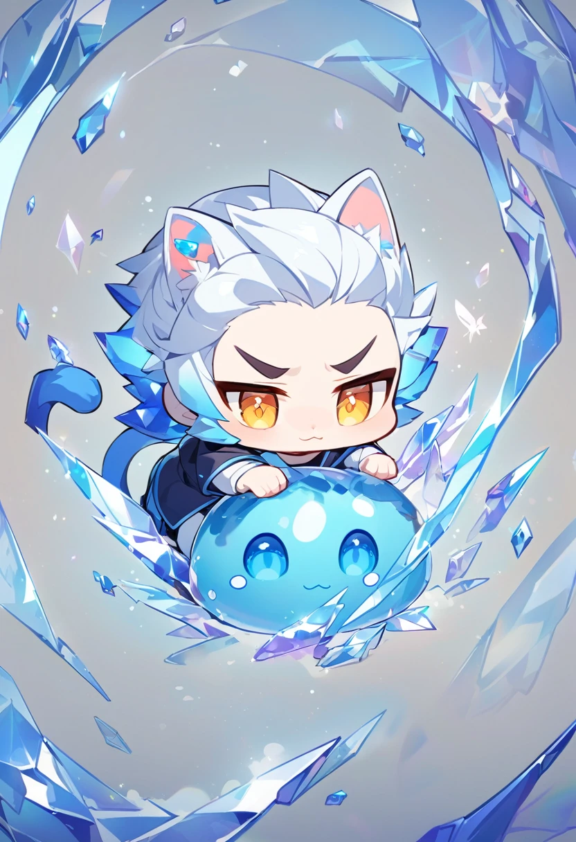 Little male cat,boy,There is a tail,cute,Thin,struggle,Everlasting,crystal,crystal化,蓝色crystal,Blue slime,脚变成crystal,手变成crystal,crystal蔓延脚,crystal脚,crystal手,illumination,freeze,freeze,脚被freeze,charming,boy们 ,蓝色crystal脚,Wearing tights,plastic,Full body portrait,smooth,full-body tights,Thin,Blue gel coat