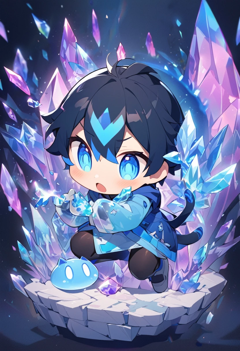 male cat,boy,There is a tail,cute,Thin,struggle,Everlasting,crystal,crystal化,蓝色crystal,Blue slime,脚变成crystal,手变成crystal,crystal蔓延脚,crystal脚,crystal手,illumination,freeze,freeze,脚被freeze,charming,boy们 ,蓝色crystal脚,Wearing tights,plastic,Full body portrait,smooth,full-body tights,Thin,Blue gel coat
