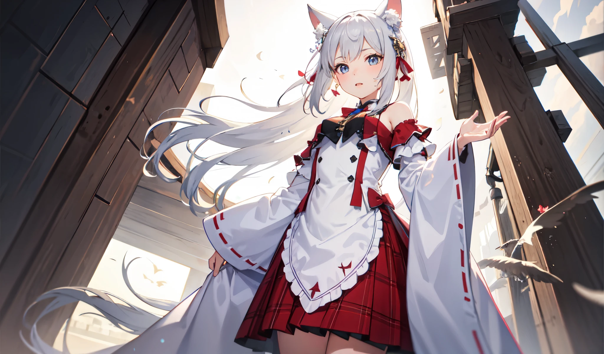 ((Highest quality)), ((masterpiece)), (detailed), One girl, Animal ears girl,Angle from below,Cover