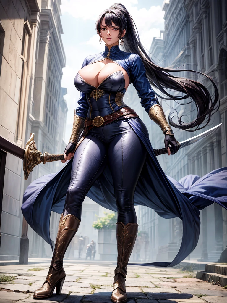 very sexy nordic  woman with big boobs, age 40s in a gold outfit holding a fan, with headphones, fantasy realistic behance, alena aenami and artgerm, epic realistic fantasy art style hd, epic fantasy digital style, epic fantasy style, artgerm detailed, 4k fantasy