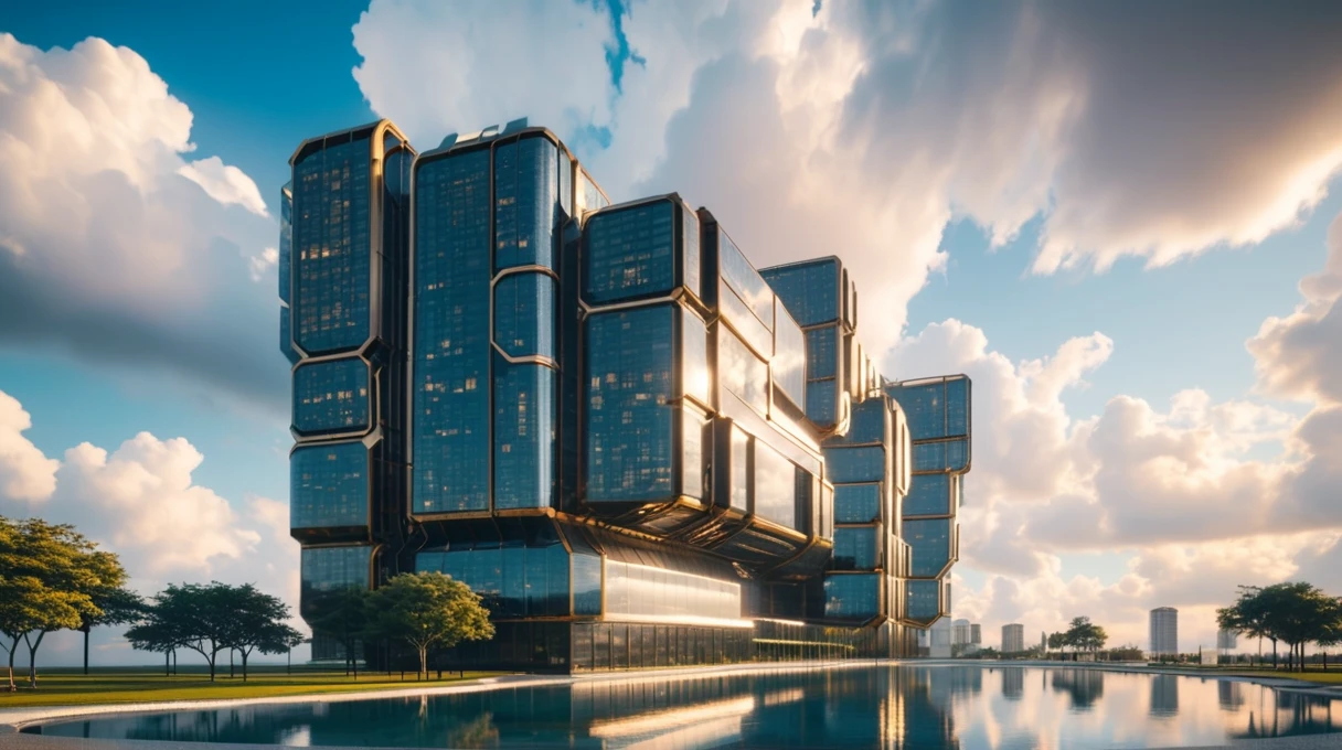 (high quality,Masterpiece,Extremely detailed,3d,8k:1.2) ,Future City,Surreal,A high-tech building towering in the clouds