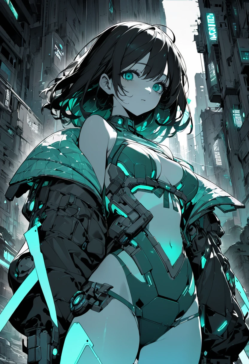 Monochrome Tiffany Blue, Highest quality, Super Fine, 16K, Unbelievably absurd, Very detailed, delicate and dynamic, pretty girl, Three-dimensional effect expressed through light and shadow, Eye-catching effect, modern art,
Monochrome Tiffany Blue, Highest quality, Super Fine, 16K, Unbelievably absurd, Very detailed, delicate and dynamic, pretty girl, Three-dimensional effect expressed through light and shadow,Low - Angle、 Emerald green eyes、Part of the clothing is see-through、Cinematic angles、optical fiber、Connected Cord、Illuminated parts See-through parts、Cyberpunk cityscape, young woman with long black hair wearing an emerald green powered exosuit, standing in a contemplative pose amidst the neon-lit ruins, textured digital art with muted tones and subtle ambient noise, detailed and intricate illustration, dystopian and gritty yet beautiful, a glimmer of hope in the decay,Fish Girl in Sci-fi translucent mechanical bikini ++,The bikini is see-through and sparkly