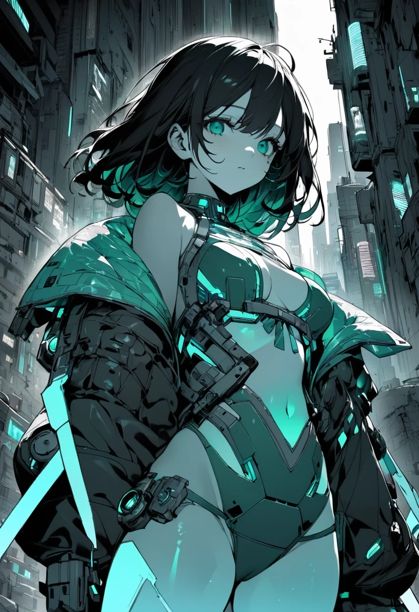 Monochrome Tiffany Blue, Highest quality, Super Fine, 16K, Unbelievably absurd, Very detailed, delicate and dynamic, pretty girl, Three-dimensional effect expressed through light and shadow, Eye-catching effect, modern art,
Monochrome Tiffany Blue, Highest quality, Super Fine, 16K, Unbelievably absurd, Very detailed, delicate and dynamic, pretty girl, Three-dimensional effect expressed through light and shadow,Low - Angle、 Emerald green eyes、Part of the clothing is see-through、Cinematic angles、optical fiber、Connected Cord、Illuminated parts See-through parts、Cyberpunk cityscape, young woman with long black hair wearing an emerald green powered exosuit, standing in a contemplative pose amidst the neon-lit ruins, textured digital art with muted tones and subtle ambient noise, detailed and intricate illustration, dystopian and gritty yet beautiful, a glimmer of hope in the decay,Fish Girl in Sci-fi translucent mechanical bikini ++,The bikini is see-through and sparkly