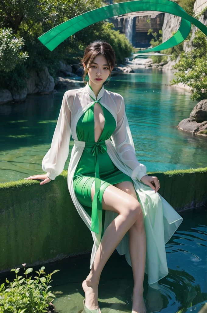 fairy dress (best quality, masterpiece:1.2), tianfeng1, Extremely detailed, (Practical:1.37), beautiful, youth, Charming female model, sweet smile, Sweetheart girl, Warm colors, ((Full body view，Skin is firm and smooth)), ((Random scenes，Random shooting angles)), ((Elegant and natural gesture)), (big eyes, Exquisite eyes, Delicate lips, Exquisite eyes), Available in white and floral pattern, Show a bright smile, fit, Full breasts, ((Large Breasts)), Long legs, Create a stunning photo of a girl
