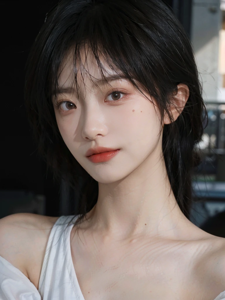 (Skin details:1.4), (smooth skin textures:1.3), （Upper body：1.4），（Upper Body：1.3）Lipstick, background, earrings, serene, calm, (Realistic and detailed eyes：1.2）, Natural skin texture, Realistic facial details, Soft dramatic lighting, Vivid details, 35 mm film, outdoor, (Photo Practical:1.4), (hyper Practical:1.4), (Practical:1.3), (Smoother lighting:1.05), (Improve lighting quality:0.9), (Highest quality real skin textures:1.4), Exquisite eyes, Delicate face, Close-up of face, (Enhance the beauty of skin texture:1.1), Hair details,（Large Breasts：1.3）normal body ratio, short hair, Moles under the eyes, A faint smile,Portrait Photography, Depth of Field, Bokeh, Surrealism, Ray Tracing, (Portrait Photography:1.1), Surrealism, High Detail, Chiaroscuro, Ray Tracing, reflected light, Ultra HD, Ultra HD, masterpiece, Textured Skin, Super Detail, High Detail, high quality, best quality