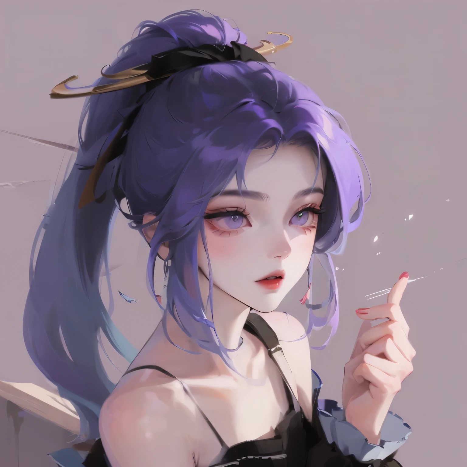 masterpiece,(best quality, illustration,Delicate face:1.3),(1 Girl,Solitary:1.3),Beautiful and delicate eyes, , slope_background, slope, , Purple Eyes,red hair,Small Breasts,, rest, , White_apron, Black_skirt, Ponytail, Black_, spare_hair,very long hair, _Ponytail, Halo