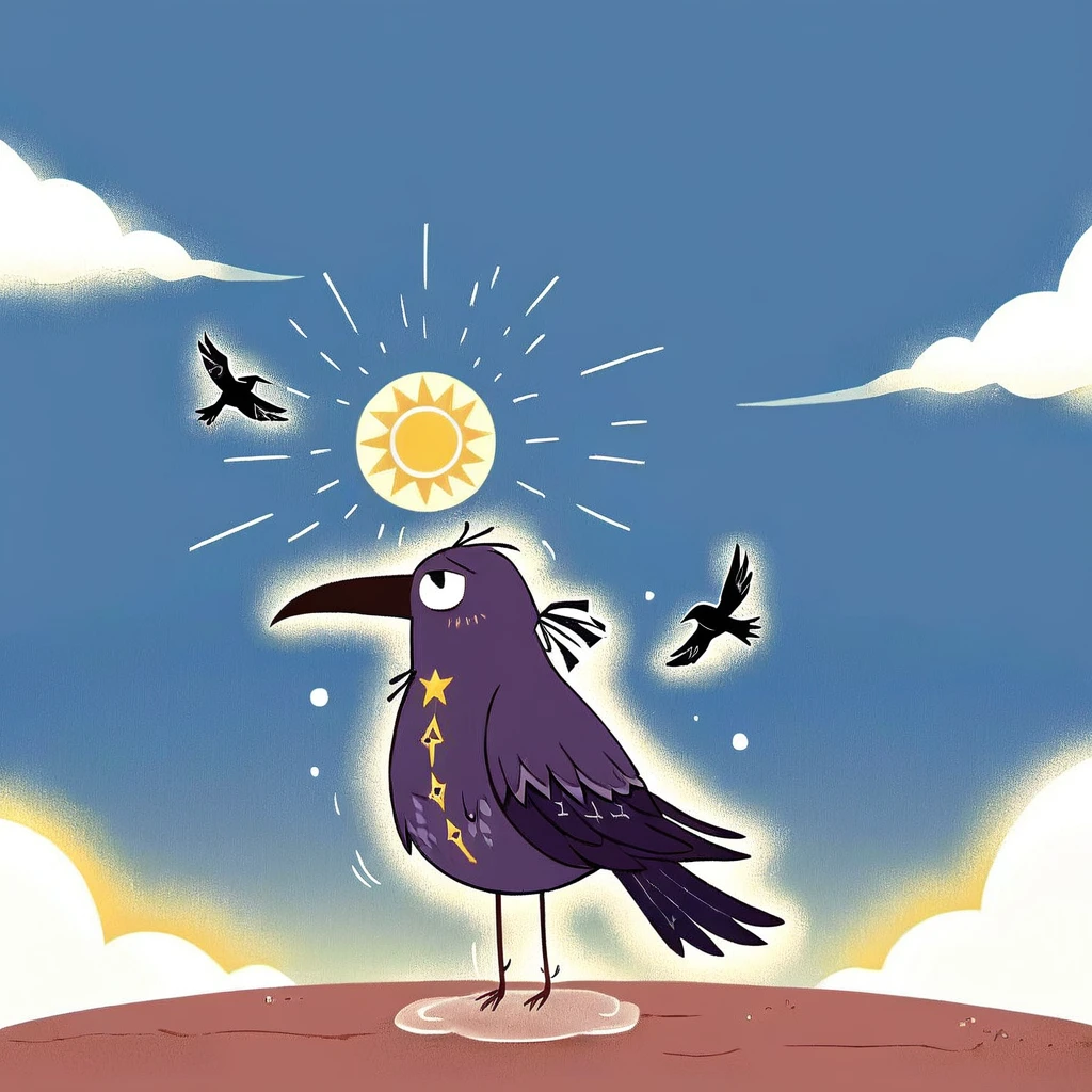 In a hot summer,The sun shines hotly on the earth,There is no wind in the sky。A crow flew in the sky for a long time,It is tired and thirsty,Need to find water urgently。