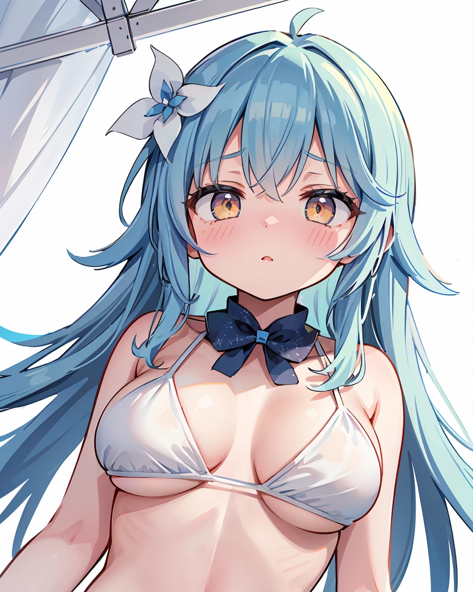 nsfw, nude, naked, 1girl, solo) , cooking, ,  long hair,  , blue hair, ,aqua eyes, aqua hair, hair bobbles, hair ornament, hair rings,,,  ,Aqua(Konosuba),, nipple ,empty eyes, ,, , large breasts, crying、 whole body　, palace
