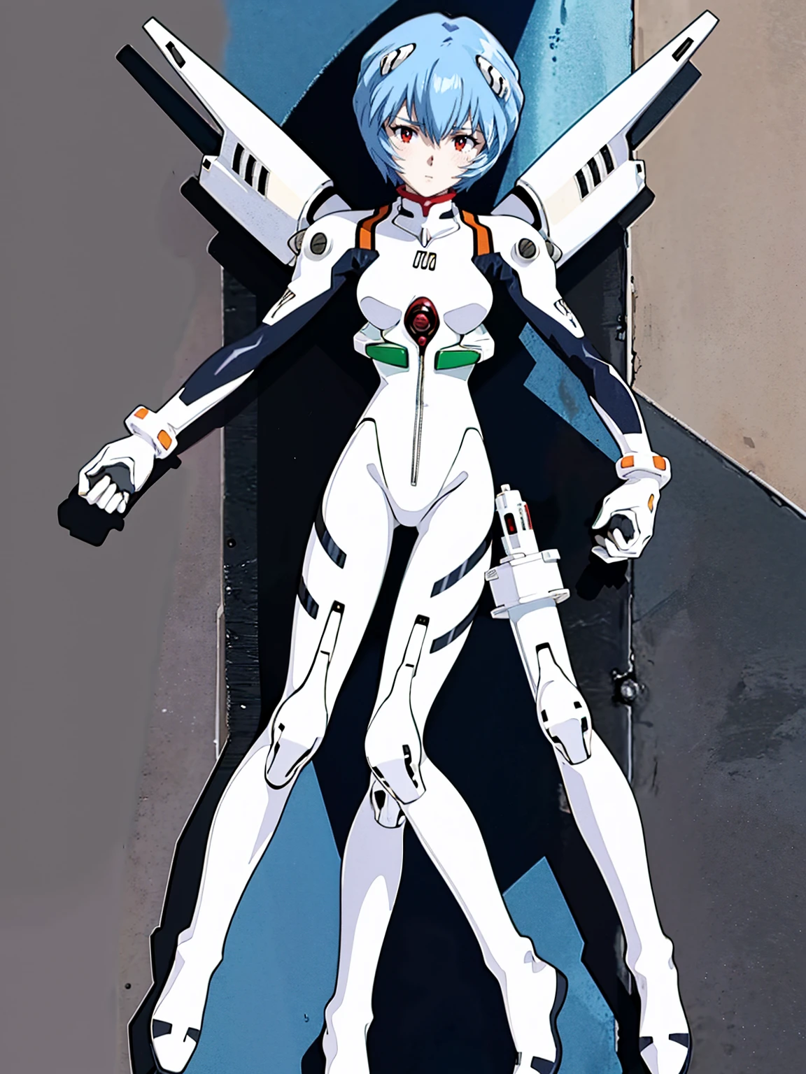 ((Highest quality, 8k wallpaper)),(masterpiece, Highest quality),Very detailed,High resolution,(Official Art:1.3),(((Anime screenshots,Black outline))),One girl,alone, Break mer1,(Rei Ayanami {Neon Genesis Evangelion,}1.2),masterpiece, best quality, outdoor, 1girl, Solo,red eyes,short hair,blue hair, (White plug suit:1.4), (((knees together feet apart, holding own arms, bent legs:1.2)))