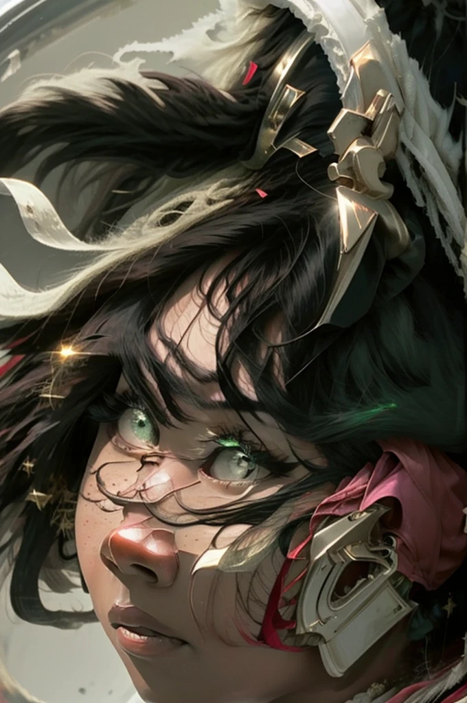 Highest quality, Intricate details,
One girl, Sena \(League of Legends\), One girl, Dark skinned women, Dreadlocks, Hooded cape, Green Eyes, alone, Detailed face, Highly detailed eyes, View your viewers, Cowboy Shot, Upper Body, rich, Necromancer, Undead, Luminance, light, 
 