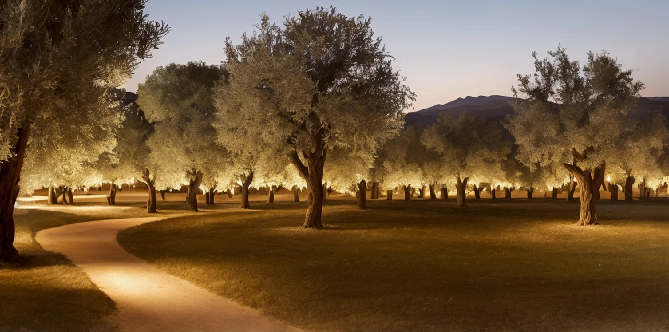 mount of olive trees at the time of jesus, feet of olive trees, night, realistic image, 4k, ultra hd