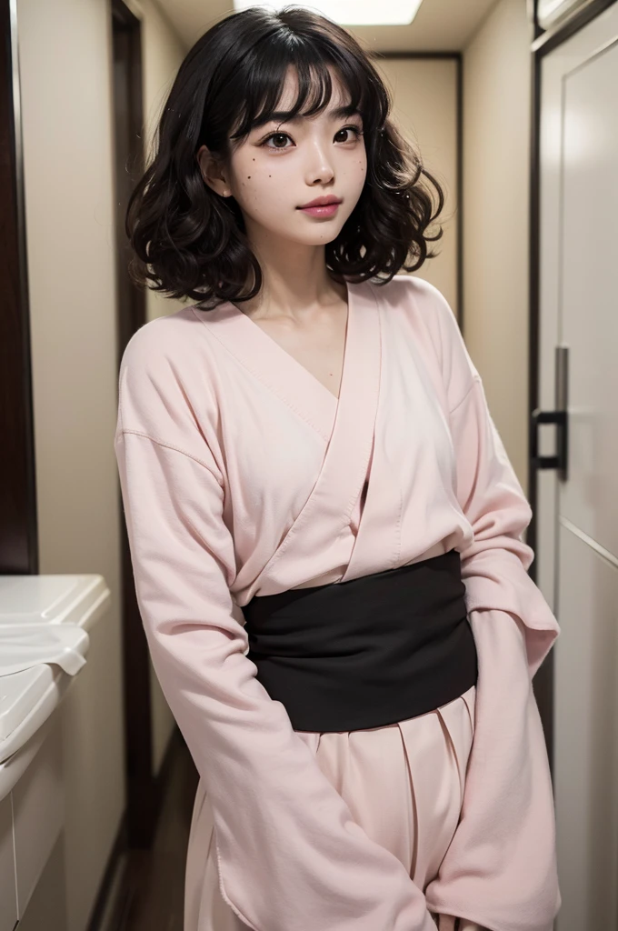 profile,Sweating,Smiling,((Cute Japanese Women)),((Real)),Wink,beautiful, Very detailed, photograph_\(Ultra\), photographRealistic, Realistic, Post-processing, Maximum detail,Canon RF85mmf/1.2,masterpiece,Highest quality,Ultra-high resolution,((Black_length_short__Bob_Wave perm_hair)),((Light pink_Shiny_lips)),((Light pink_cheek)),((brown_arch_Eyebrow)),((Small moles_valley))