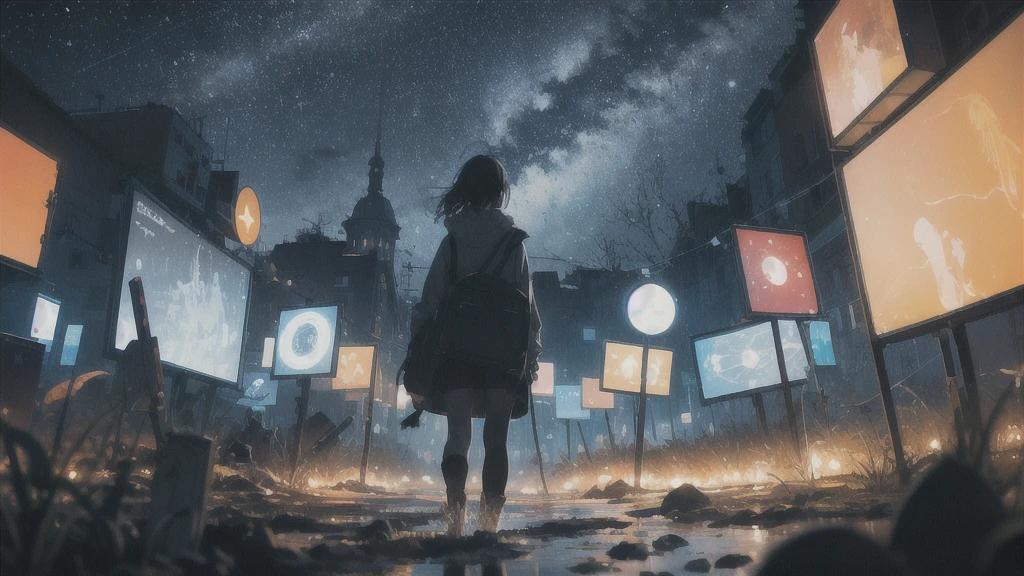 lonely night, Absurd, High resolution, Super detailed, (One girl:1.3),
Break Lomography, Analogue photography, Vibrant colors, Soft Focus, Light leakage, Dreamy atmosphere, Experimental charm, Nostalgic Charm BREAK Color Field Painting, large colored bands, abstract expressionism, Bold colors, Emotional impact, Atmospheric Depth, Minimalist Approach BREAK
, Space Exploration, Celestial Bodies, Astronomical phenomena, Scientific discoveries, otherworldly wonders