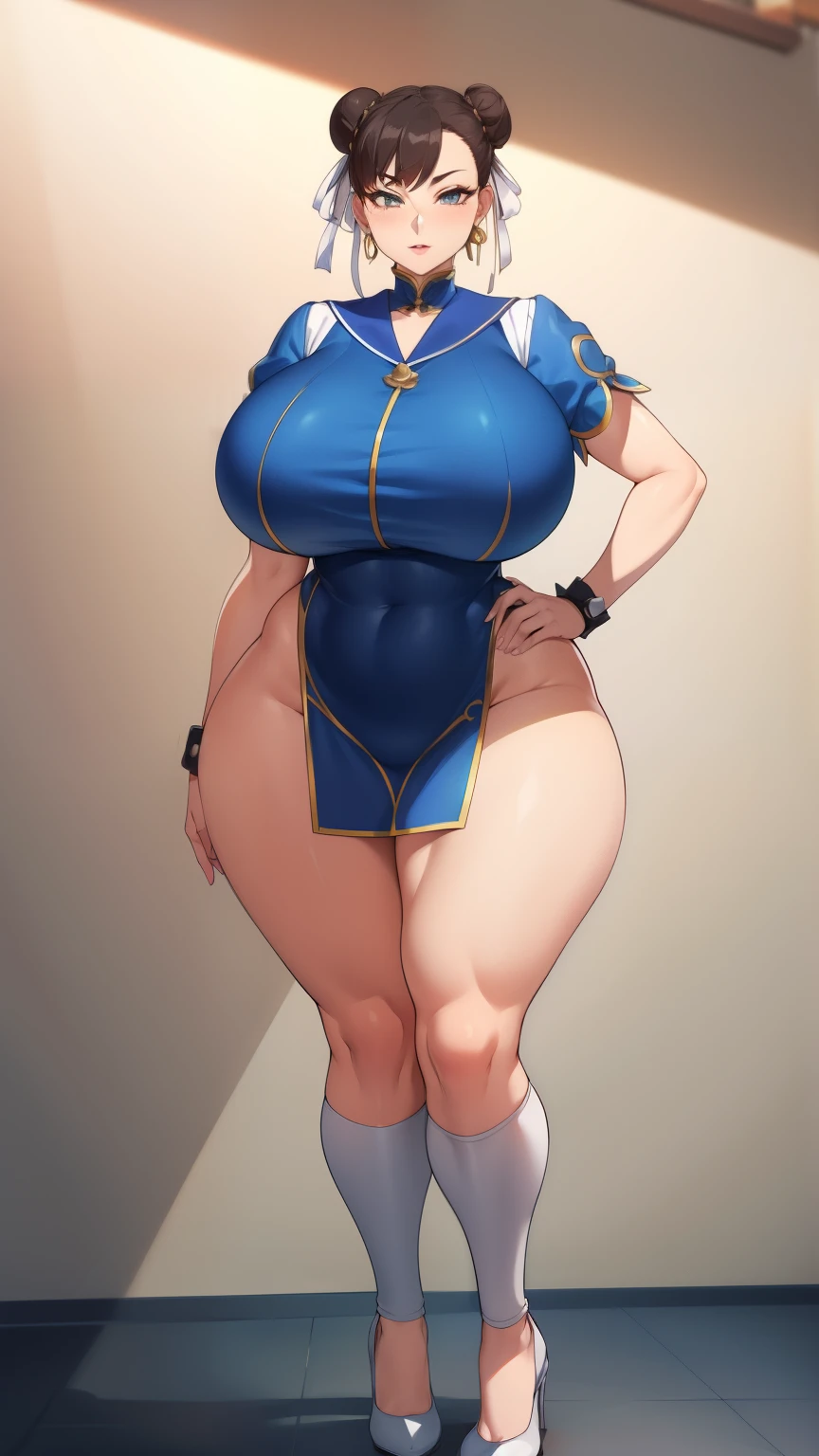 Big Breasts, Big Hips, Full Body Shot, Mature mother, Voluptuous thighs, ox, Seductive mature woman, Perfect body, Plus Size Model, Sailor suit, Wearing high heels,Miniskirt Uniform, Chunli,