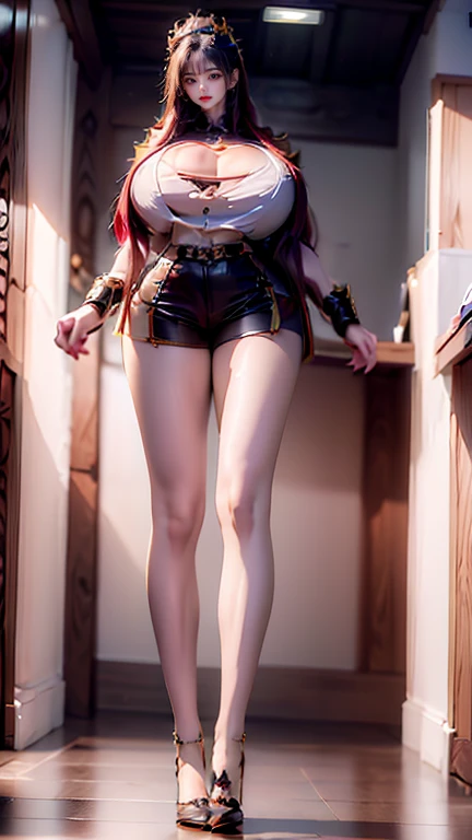Masterpiece,Best quality,A high resolution, 1girll,From below,(Very thin and straight legs),,(Very long legs,Straight legs),,High heels,long leges,standing on your feet, Long legs as seen from the front, Perfect body,with perfect legs,(exteriors),full bodyesbian,cyber punk perssonage,dynamicposes,1girl,Elaborate Eyes,Brown eyes,eye shadows,putting makeup on,long hair, Detailed face, Detailed eyes, looking at viewert, blusher\(putting makeup on\), full pouty lips, Redlip,(long hair:1.3), (standing on your feet)Mechanically static,Mechanical summoning,(hair adornments:1.1),((((red ,Ultra shorts)))),Luminescent windings,,cyberpunk lights:1.1),neonlight,Fully mechanical and futuristic elements,technologies,The background is a traditional Chinese street,china town, the street, Skysky, cyber punk perssonage, paper lanterns, Neon Super Resolution,(Reality:1.3),1(Slim:1.2),dramatic lights,vibrant detail,Luxurious cyberpunk,the complex background,rendering by octane,Super huge breasts, ditail lips, pink lips, long hair, cleavage of breasts, beautiful asian girl, gal, shining skin, brown hair, dark skin, tanned skin, brown skin, gigantic breasts, JK , hi-school girl, school student uniform, chest bulge, 1 girl, heavy makeup, glowy skin, smile, (big breasts:1.5), lipstick, thick lips, muscular arms, muscular abs, muscular legs
