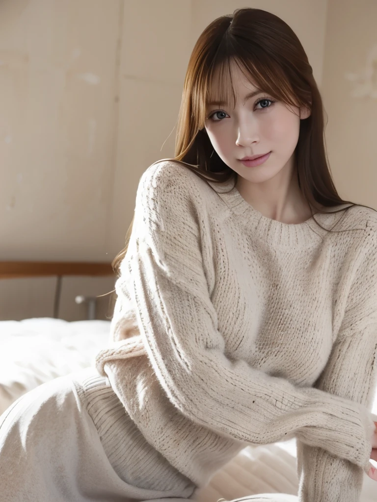 1woman, solo, close up, slender, (( sweater and long elegant shallw colored skirt)) ,((soft smiling)), (best quality,8k,highres,masterpiece:1.3), ultra-detailed, (realistic,photorealistic,photo-realistic:1.37), portrait, cinematic, warm lighting, medium format, golden hour, dramatic shadows, vibrant colors,(( at lake )), ((cute posing)),(( in Courtage )),