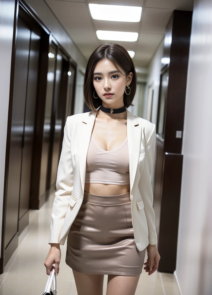 24year old beautiful girl、Beauty、Japanese、cute、beautiful girl、slim、Highest quality、Realistic、16K、panoramic、((Best Quality, 8k, Masterpiece: 1.3)), 1 girl, full body, slim face, beautiful woman, Woman walking down an office corridor, White wall, Grey table, plant, Sexy pose, Blur the background, concentrate,
(((masterpiece))), ((Highest quality)), ((Exquisitely crafted)), ((Surreal)), An absurd solution, Mature Woman, Mature Woman, perspective, Very detailed, shape, One Girl, ((大きめの胸)), Perfect hands, Detailed fingers, Beautiful attention to detail, short hair, blonde, blue eyes, Name tag, chief executive officer（chief executive officer（CEO））, (business suit:1.2), Open blazer, shirt, Tight Skirt, Black choker, Earrings, Detailed Background, Bedroom, Perfect Eyes, 
