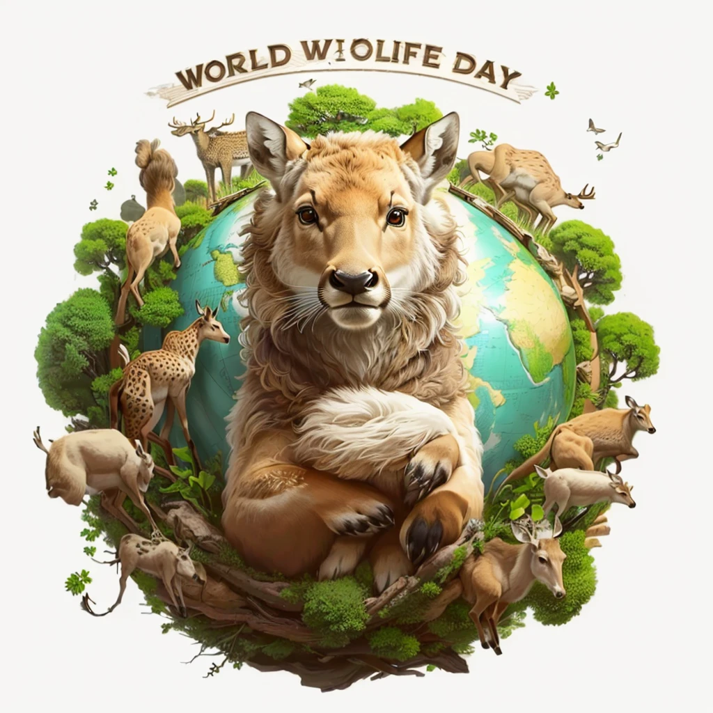 there is a deer that is sitting on a globe surrounded by animals, animals wildlife, wildlife illustration, wildlife preservation, wildlife documentary, wildlife drawing, animal world, wild pencil style, detailed beautiful animals, mutated wildlife, animals ruling the world, vivid detailed realistic, wildlife. atmospheric, wild animals, hd illustration, handsome stunning realistic, realistic highly detailed, wwf