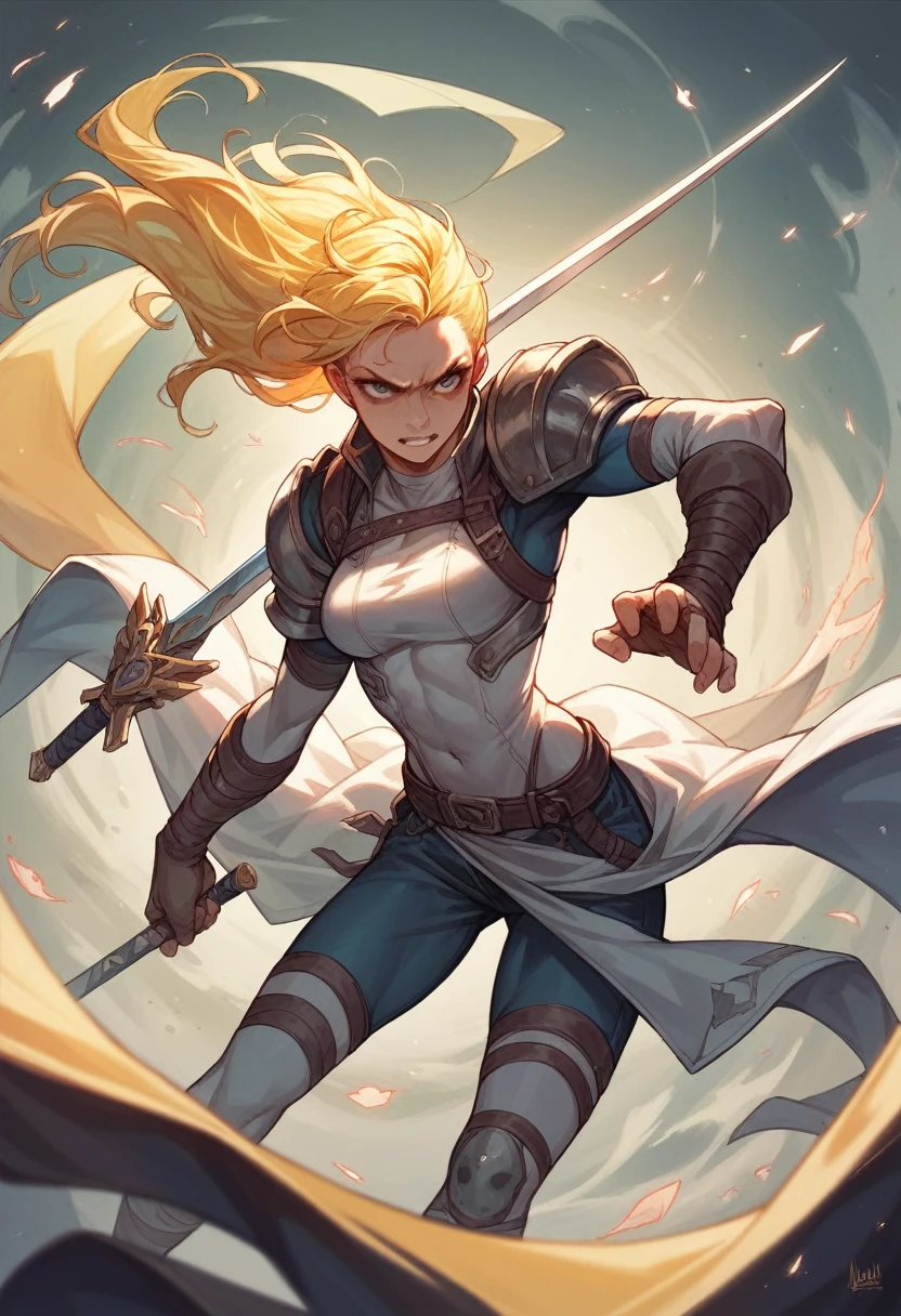 Lancelot wallpaper with a tall, slender body with yellow hair and a French-style sword fighting in a battle with high-definition realistic image quality