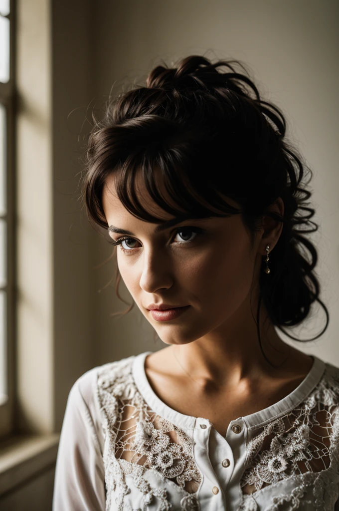 Photographie d'1 belle fille métisse de 19 ans , Wearing is a tank top with shorts , brown-hair ,en France avec la tour Eiffel , portrait photographique, Souriant, Regarde la caméra , Spectacular lighting, Brown eyes, magnificent, (deep cleavage), Photo shoot, western, (head of'ouvrages d'art), best quality, high resolution, extremely detailed background, skin with pores, , Cinema lighting completed
