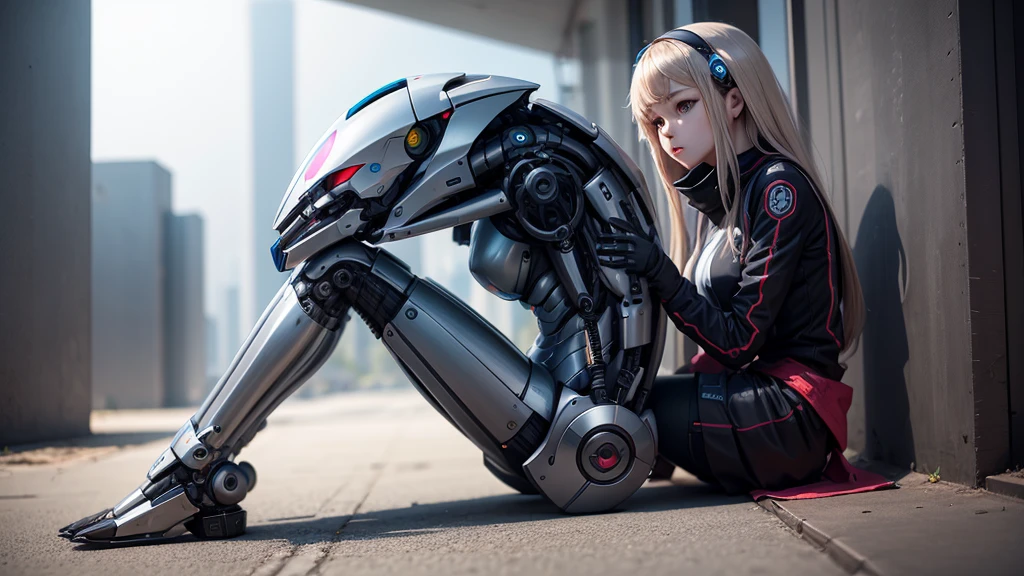 A female robot that sits on its knees. I'm wearing pantyhose on my feet, nffsw, retinas, masutepiece, ccurate, Anatomically correct, Textured skin, Super Detail, high details, High quality, awardwinning, Best Quality, hight resolution