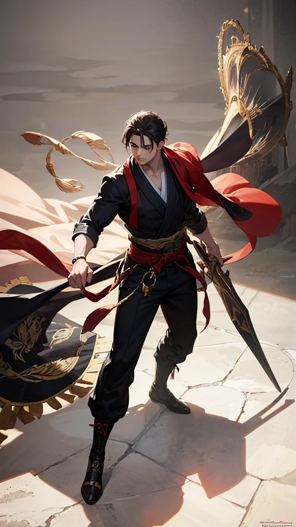 (masterpiece, 4K ,Super detailed:1.2), (anime:1), (Perfect quality), The whole body is shown, View Viewer, Martial Artist, tall, Desperate look, Ultra violent men, Short Hair, Powerfully々And, RPG concept art character, Elegant appearance, Muscular