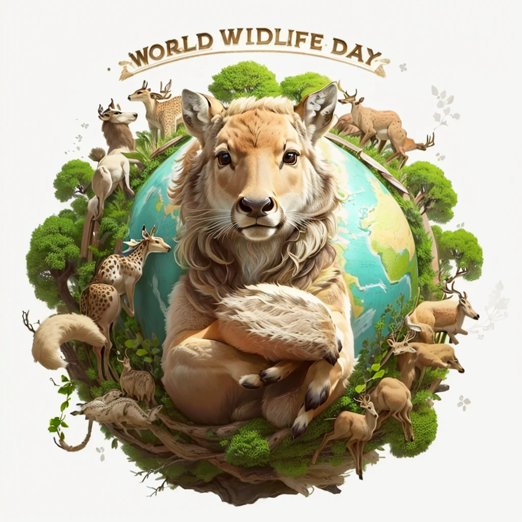 there is a deer that is sitting on a globe surrounded by animals, animals wildlife, wildlife illustration, wildlife preservation, wildlife documentary, wildlife drawing, animal world, wild pencil style, detailed beautiful animals, mutated wildlife, animals ruling the world, vivid detailed realistic, wildlife. atmospheric, wild animals, hd illustration, handsome stunning realistic, realistic highly detailed, wwf