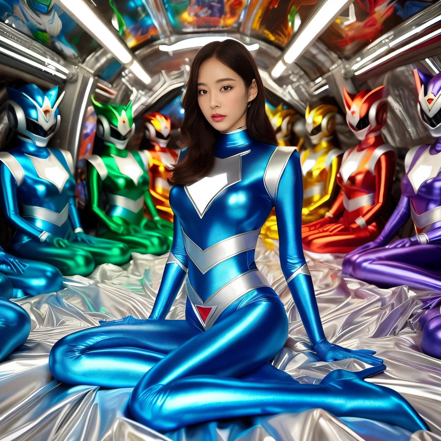 best image quality、Super high resolution、(realism:1.4)、Korean beauty star、The most beautiful KPOP star、horny face、Horny Korean makeup、erotic expression、A body that makes you want to touch it、erotic photos、((Realistic shiny satin fabric texture、High-gloss stretch satin fabric that is smooth and smooth to the touch.、The drape of the curved part of the shiny satin fabric、strong shiny costume、The smooth and beautiful quality and luster of the costumes、A shiny costume made of high-quality satin fabric with high density.、Smooth to the touch oil light liang ultra-class battleship skin coat COS、Super SentaiWomen&HeroineSuit、Texture of costumes that satin fetishists respond to、Thin, glossy stretch satin fabric)),8K photo quality