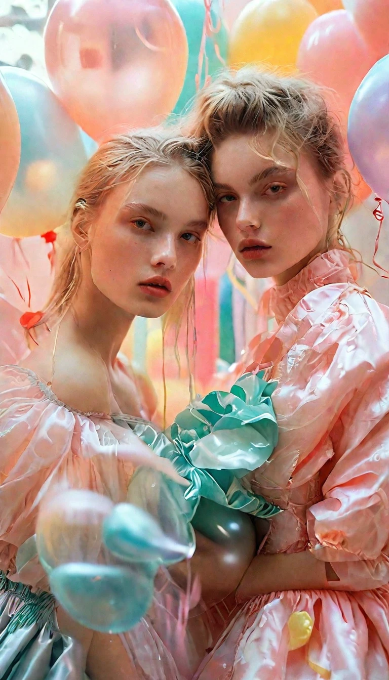 a young model in dress posing for a picture with balloons, in style of petra collins, as fashion editorial 90s, by Zofia Stryjenska, by Maud Naftel, by Emma Andijewska, fashion editorial, monia merlo, 1 model in the frame, fashion editorial photography, editorial fashion photography, fashion magazine editorial
