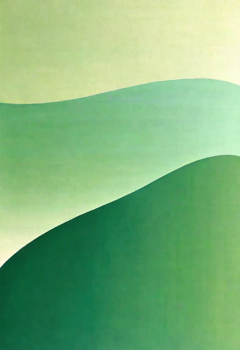 Minimalist style，Morandi color system，green，Gradient solid background，Abstract Art，Random Curve，line，Full of peace，画面充满了positive的情感，persist in、positive、growing up