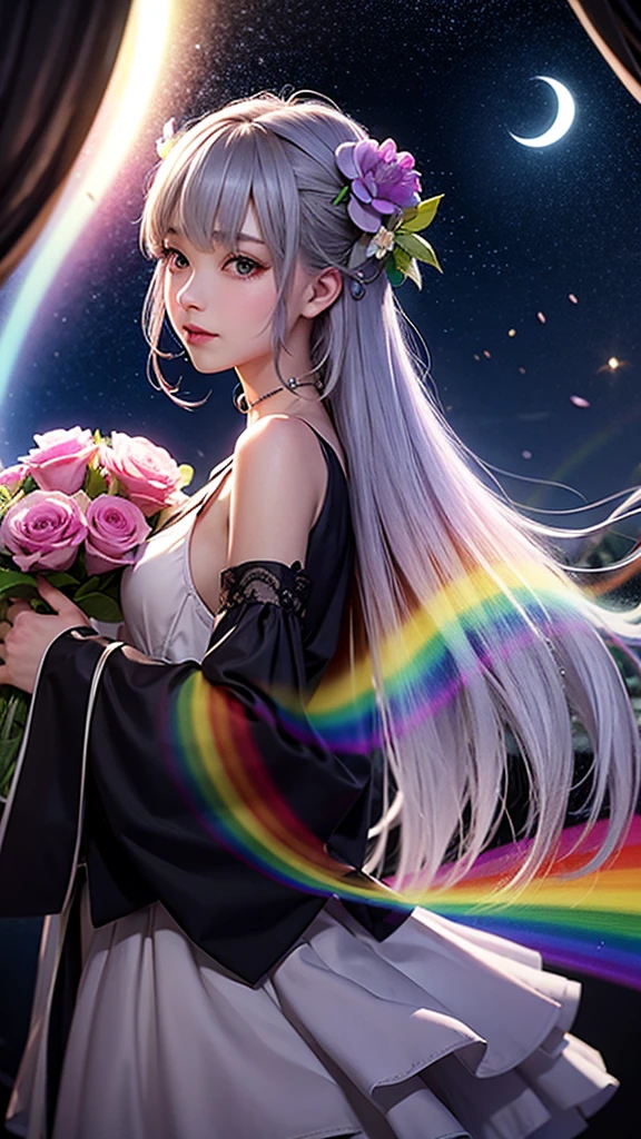 flower night moon rainbow