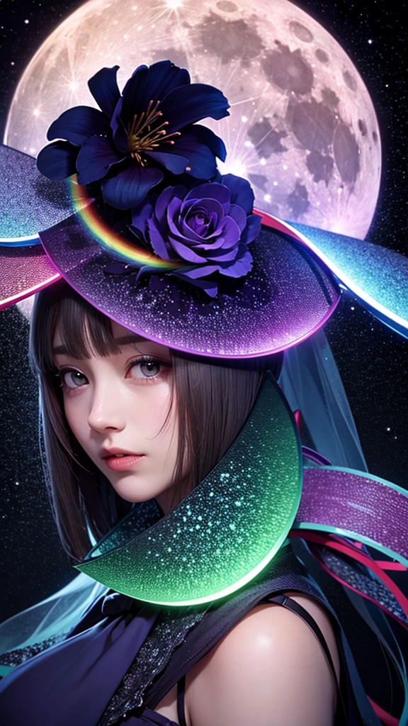 flower night moon rainbow