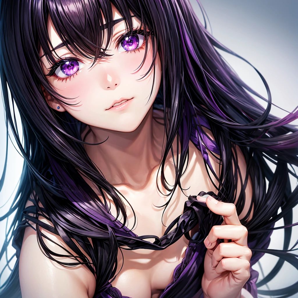 アニメ ( Bblack hair, black leagwear, purples eyes ) Scenario ( Florest dark )