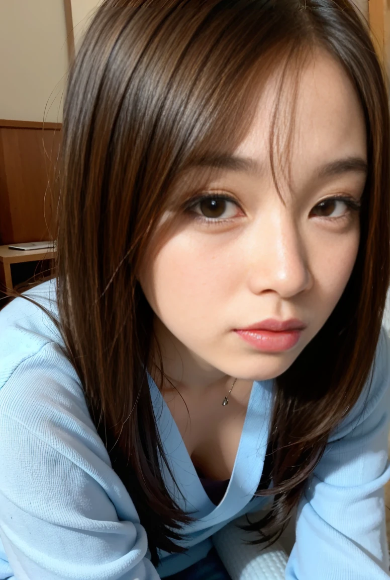 Highest quality, Face focus, Soft Light, Ultra-high resolution, (Realistic:1.4), RAW Photos,
Japanese girl, cute, (pupil, Eye light), Detailed beautiful face, ,(High resolution detail of human skin texture),
(Long Hair),
indoor,Bed,she is sidewayy nipples are very erect、whole body、Baby blue sexy pants、Reflected in the mirror、whole bodyで立っている、3面鏡でwhole bodyが映る